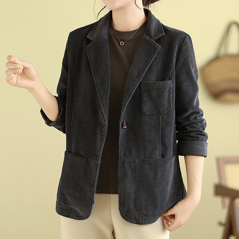 Chaqueta de pana de algodón de manga larga para mujer, estilo retro, con bolsillos y Buddha Stones - image 14