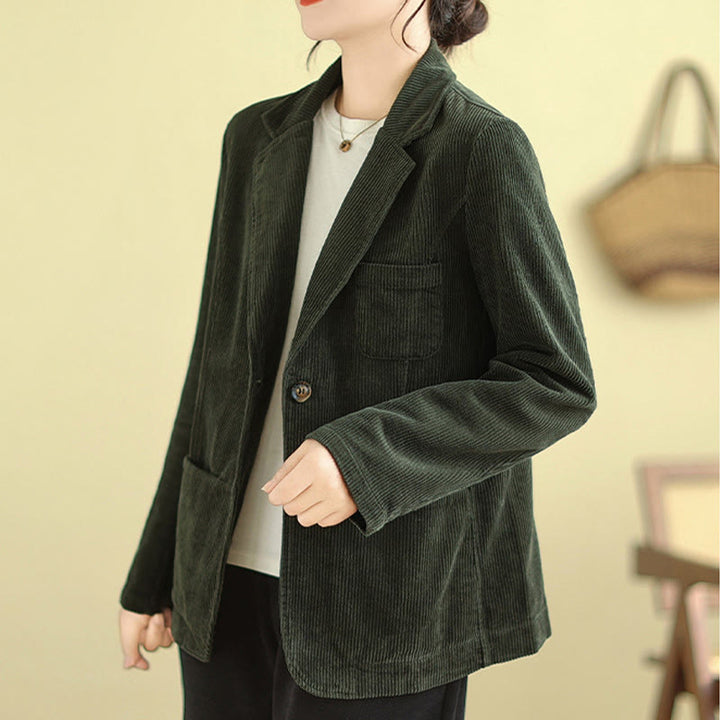 Chaqueta de pana de algodón de manga larga para mujer, estilo retro, con bolsillos y Buddha Stones - image 20