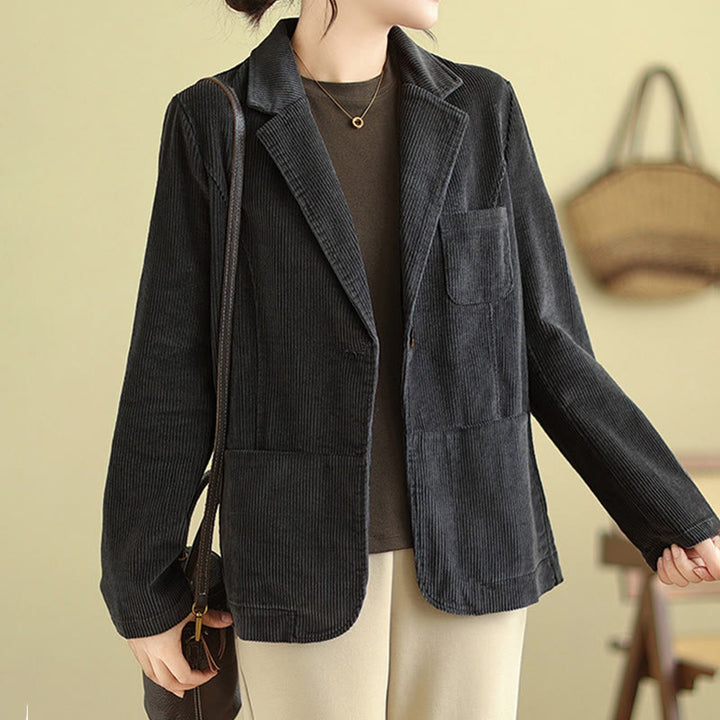 Chaqueta de pana de algodón de manga larga para mujer, estilo retro, con bolsillos y Buddha Stones - image 15