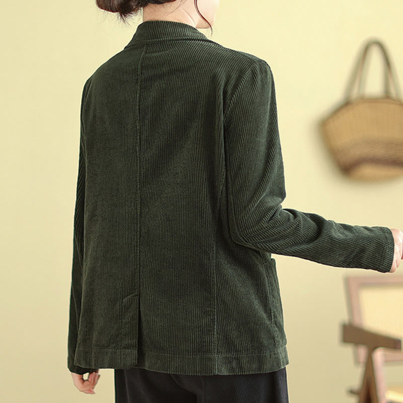 Chaqueta de pana de algodón de manga larga para mujer, estilo retro, con bolsillos y Buddha Stones - image 22