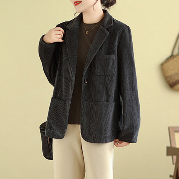 Chaqueta de pana de algodón de manga larga para mujer, estilo retro, con bolsillos y Buddha Stones - image 17