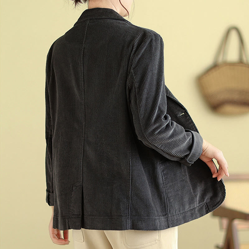 Chaqueta de pana de algodón de manga larga para mujer, estilo retro, con bolsillos y Buddha Stones - image 16