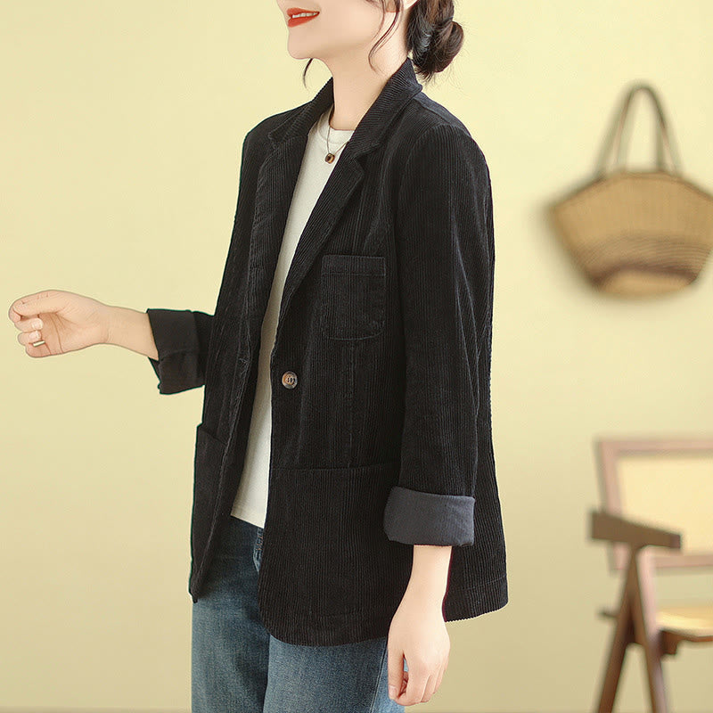 Chaqueta de pana de algodón de manga larga para mujer, estilo retro, con bolsillos y Buddha Stones - image 28