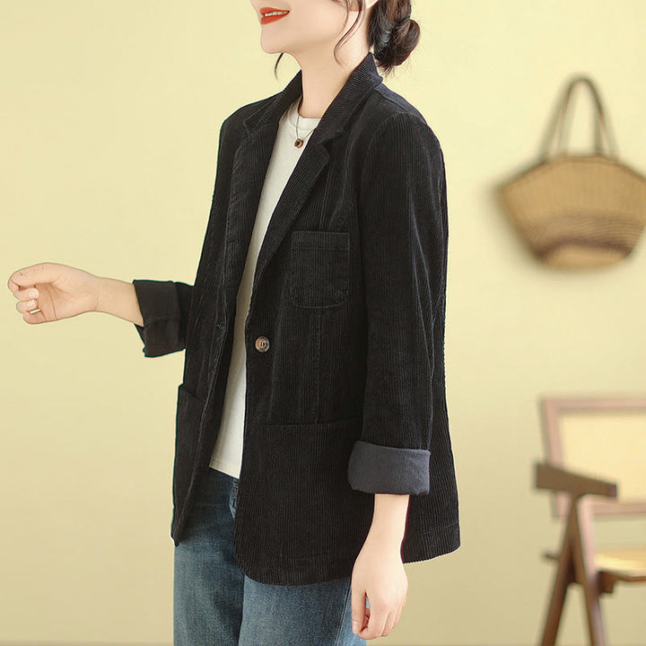 Chaqueta de pana de algodón de manga larga para mujer, estilo retro, con bolsillos y Buddha Stones - image 28