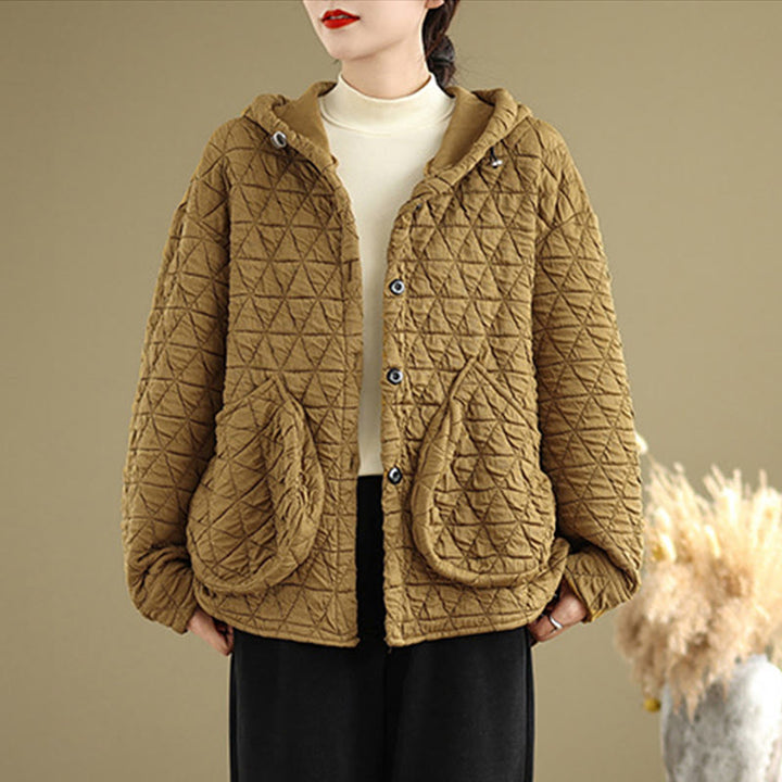 Chaqueta de manga larga con capucha acrílica para mujer con diseño rómbico retro de Buddha Stones - image 5