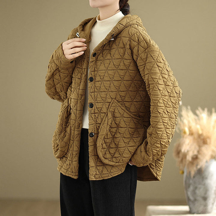 Chaqueta de manga larga con capucha acrílica para mujer con diseño rómbico retro de Buddha Stones - Vara de oro - US14，UK/AU18，EU46 (2XL) - image 1