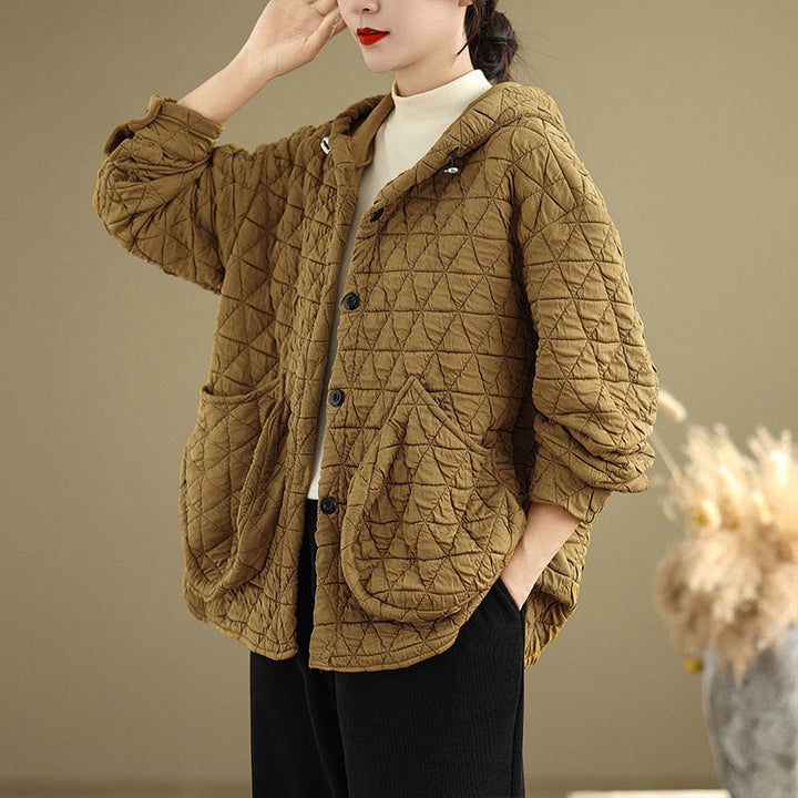 Chaqueta de manga larga con capucha acrílica para mujer con diseño rómbico retro de Buddha Stones - image 4