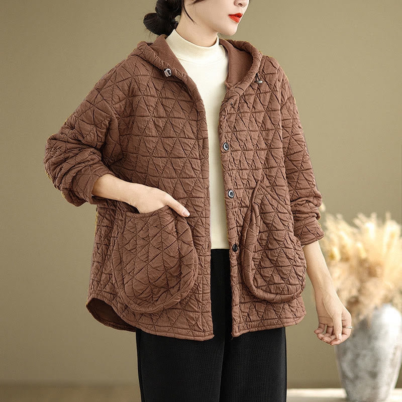 Chaqueta de manga larga con capucha acrílica para mujer con diseño rómbico retro de Buddha Stones - image 14