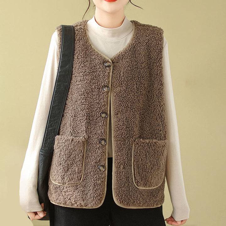 Chaleco sin mangas de fibra de viscosa para mujer, estilo Buddha Stones, de doble cara, con bolsillos - image 2