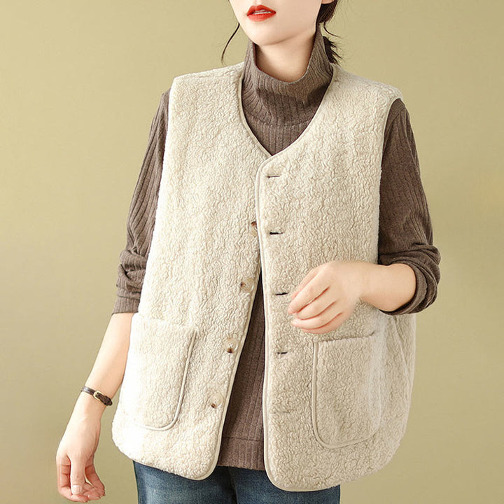 Chaleco sin mangas de fibra de viscosa para mujer, estilo Buddha Stones, de doble cara, con bolsillos - image 13
