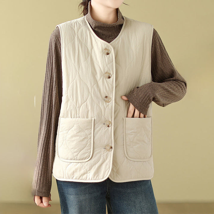Chaleco sin mangas de fibra de viscosa para mujer, estilo Buddha Stones, de doble cara, con bolsillos - image 15