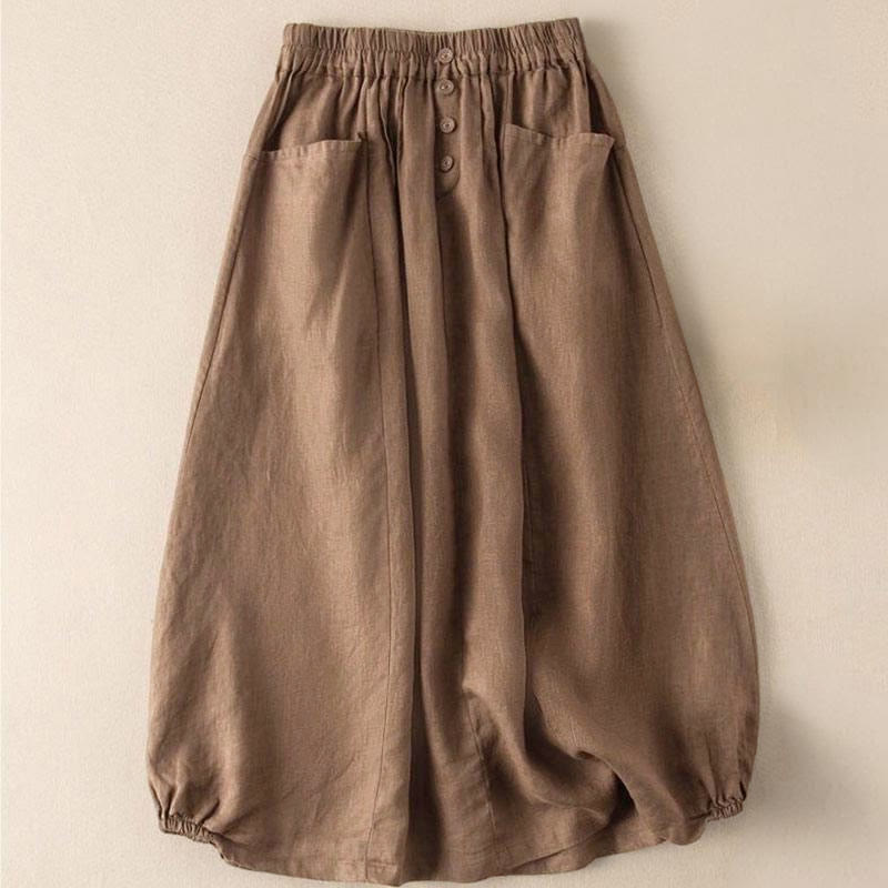 Falda de verano con estampado de Buddha Stones, cintura elástica, botones sólidos, largo 7-8, para mujer, con bolsillos - image 3