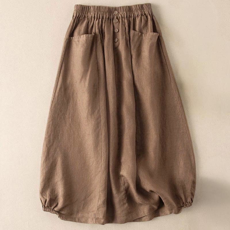 Falda de verano con estampado de Buddha Stones, cintura elástica, botones sólidos, largo 7-8, para mujer, con bolsillos - Vara de oro oscura - US16, UK/AU20, EU48 (5XL) - image 0