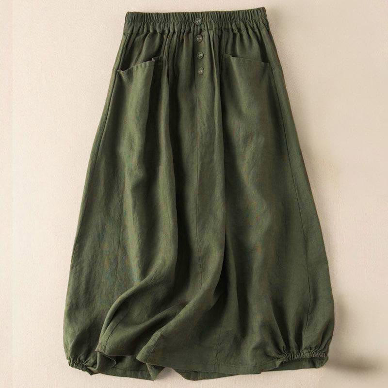 Falda de verano con estampado de Buddha Stones, cintura elástica, botones sólidos, largo 7-8, para mujer, con bolsillos - Verde oliva oscuro - US16, UK/AU20, EU48 (5XL) - image 4