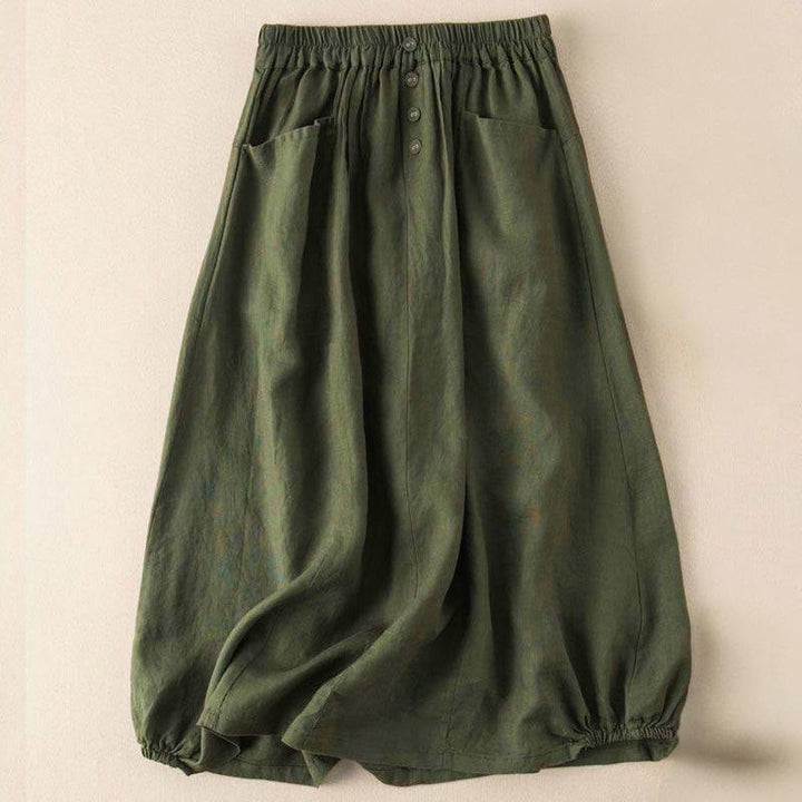 Falda de verano con estampado de Buddha Stones, cintura elástica, botones sólidos, largo 7-8, para mujer, con bolsillos - Verde oliva oscuro - US16, UK/AU20, EU48 (5XL) - image 4