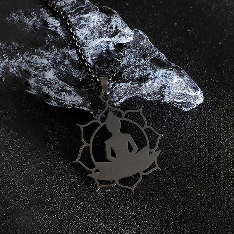 Collar con colgante de acero inoxidable con diseño de Buda sentado y loto vintage con Buddha Stones. - image 12