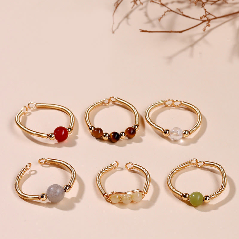 Anillo abierto curativo de aleación con cuentas de piedra natural de Buddha Stones - image 1