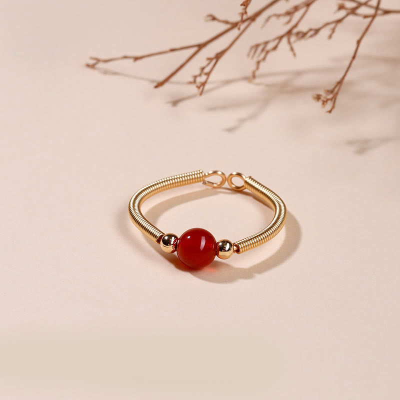 Anillo abierto curativo de aleación con cuentas de piedra natural de Buddha Stones - Ágata roja (ajustable) - image 4
