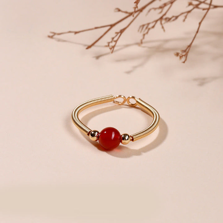 Anillo abierto curativo de aleación con cuentas de piedra natural de Buddha Stones - Ágata roja (ajustable) - image 4