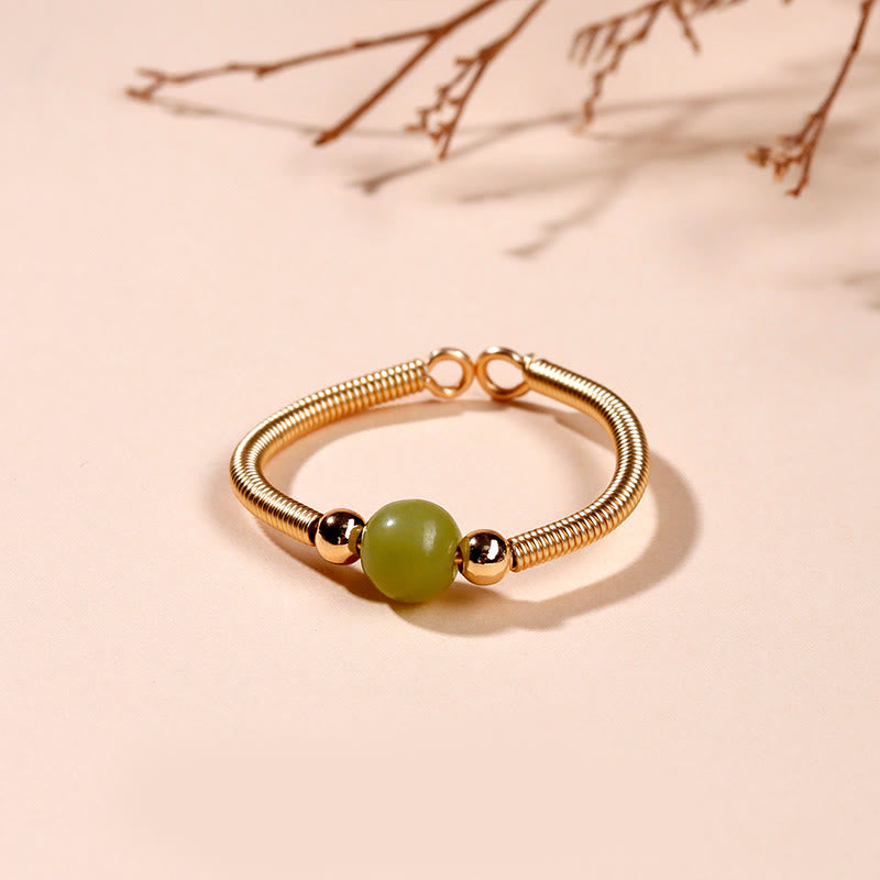 Anillo abierto curativo de aleación con cuentas de piedra natural de Buddha Stones - Jade (ajustable) - image 10
