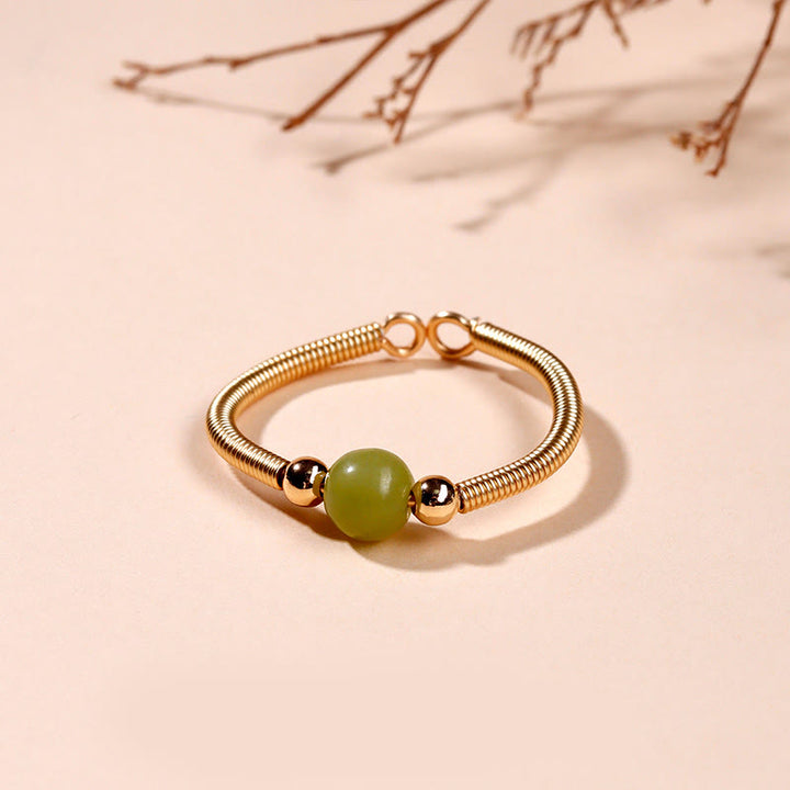 Anillo abierto curativo de aleación con cuentas de piedra natural de Buddha Stones - Jade (ajustable) - image 10