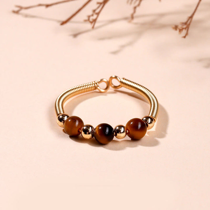 Anillo abierto curativo de aleación con cuentas de piedra natural de Buddha Stones - Ojo de tigre (ajustable) - image 12