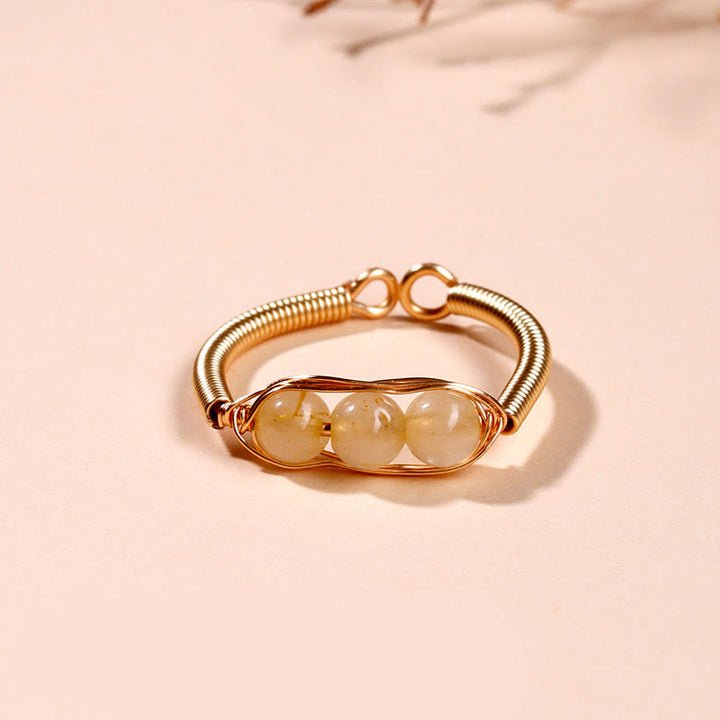 Anillo abierto curativo de aleación con cuentas de piedra natural de Buddha Stones - Cuarzo rutilado (ajustable) - image 8