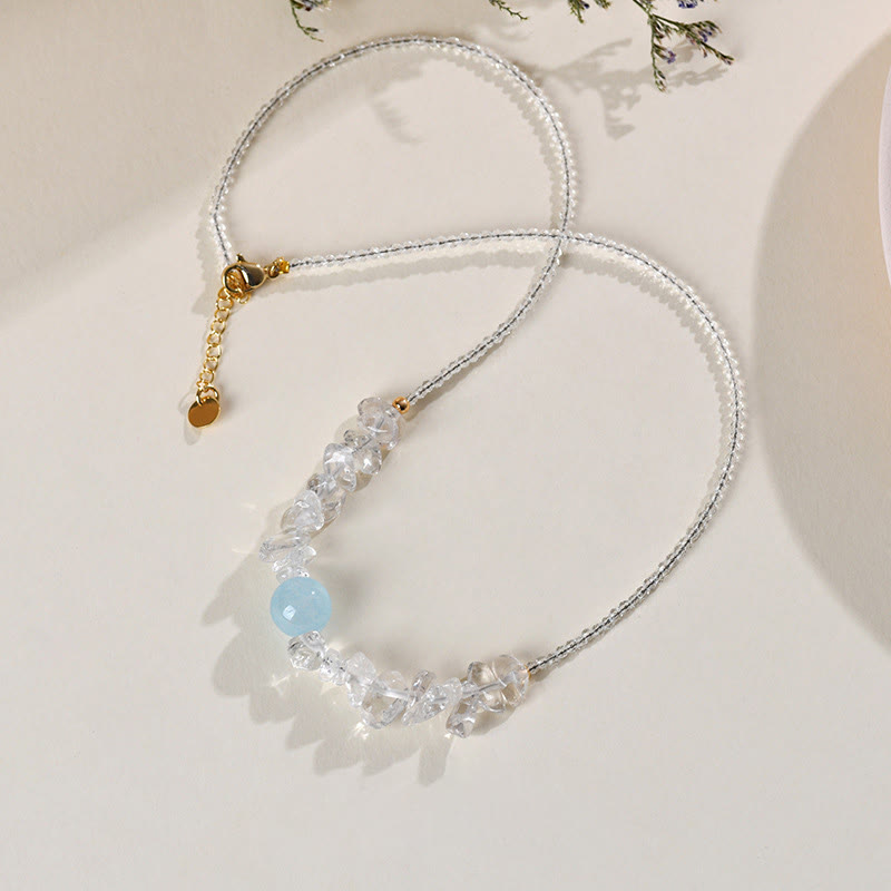 Buddha Stones Collar con colgante curativo de cuentas de aguamarina de cristal blanco irregular - image 3