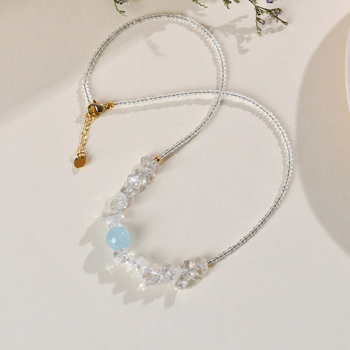 Buddha Stones Collar con colgante curativo de cuentas de aguamarina de cristal blanco irregular - image 3