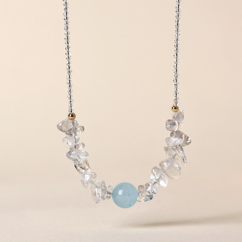 Buddha Stones Collar con colgante curativo de cuentas de aguamarina de cristal blanco irregular - Cristal blanco y aguamarina - image 1
