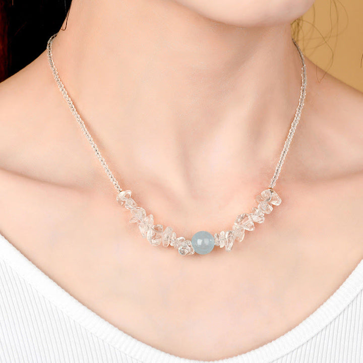 Buddha Stones Collar con colgante curativo de cuentas de aguamarina de cristal blanco irregular - image 5