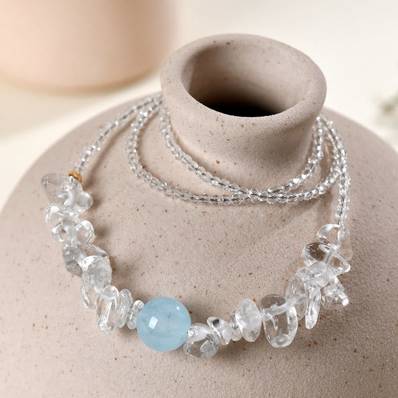 Buddha Stones Collar con colgante curativo de cuentas de aguamarina de cristal blanco irregular - image 2