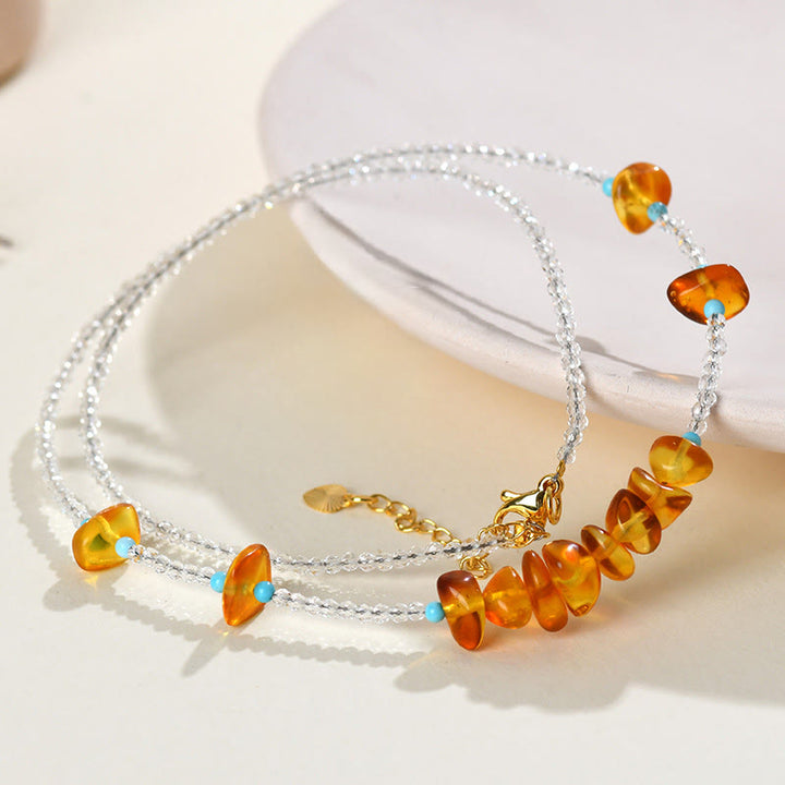 Collar con colgante de ámbar irregular con cuentas de cristal blanco y Buddha Stones - image 9