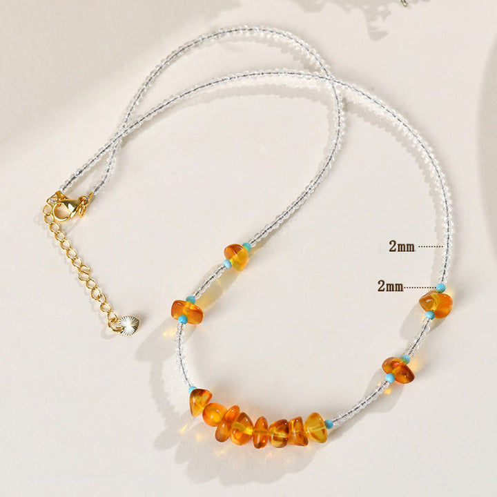 Collar con colgante de ámbar irregular con cuentas de cristal blanco y Buddha Stones - image 8