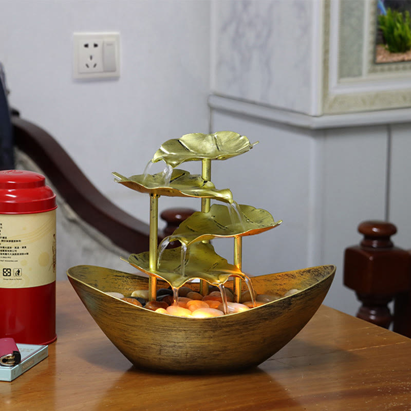 Fuente de cascada con forma de hoja de loto y Buddha Stones, adorno de mesa con luz LED, decoración para el hogar y la oficina. - Oro (versión de metal) - image 26