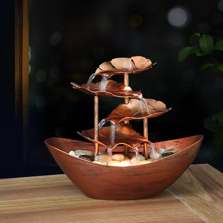Fuente de cascada con forma de hoja de loto y Buddha Stones, adorno de mesa con luz LED, decoración para el hogar y la oficina. - Marrón (versión metálica): incluye aproximadamente 10-15 guijarros (~300 g). - image 20