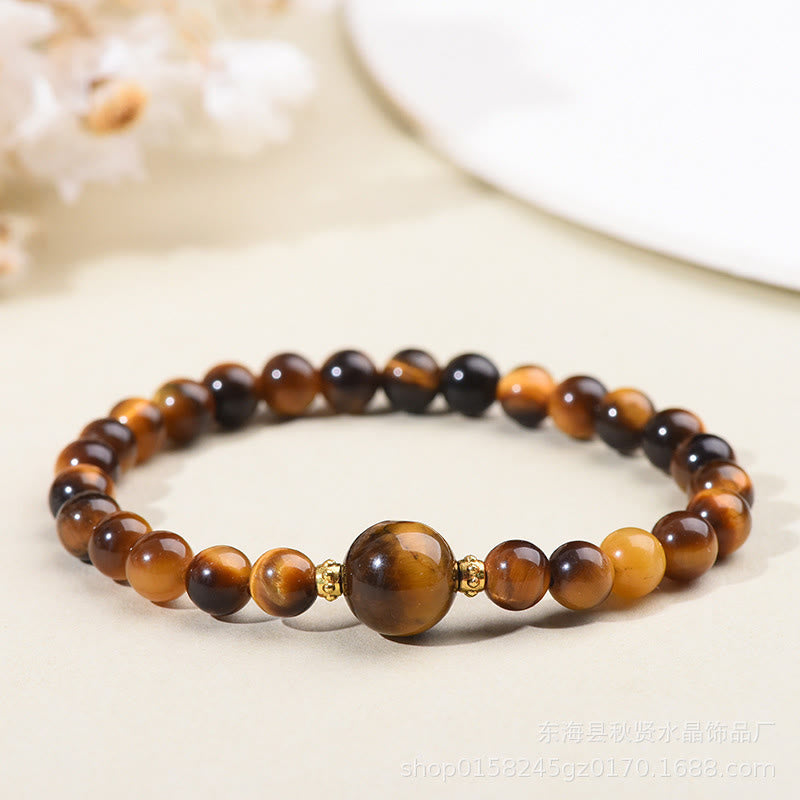 Pulsera de cuentas de coraje de obsidiana negra y ojo de tigre de Buddha Stones - Ojo de tigre de 6 mm - image 2