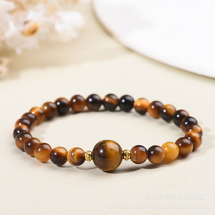 Pulsera de cuentas de coraje de obsidiana negra y ojo de tigre de Buddha Stones - Ojo de tigre de 6 mm - image 2