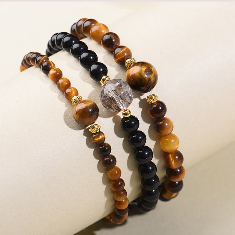 Pulsera de cuentas de coraje de obsidiana negra y ojo de tigre de Buddha Stones - image 10