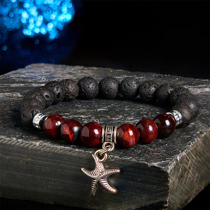 Pulsera curativa con cuentas de cristal de roca de lava negra y Buddha Stones con diseño animal - Patrón de estrella de mar (circunferencia de la muñeca: 15-17 cm) - image 20