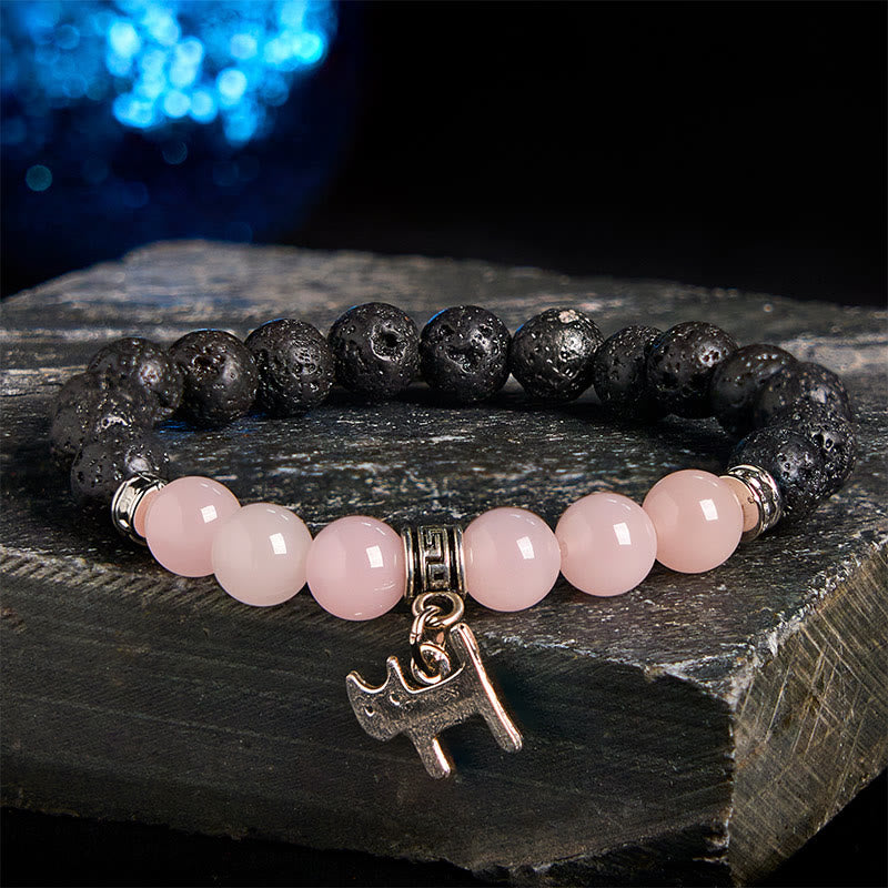 Pulsera curativa con cuentas de cristal de roca de lava negra y Buddha Stones con diseño animal - Patrón de gato (circunferencia de la muñeca: 15-17 cm) - image 26
