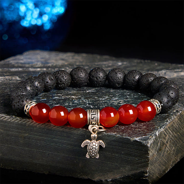 Pulsera curativa con cuentas de cristal de roca de lava negra y Buddha Stones con diseño animal - Patrón de tortuga (circunferencia de la muñeca: 15-17 cm) - image 14