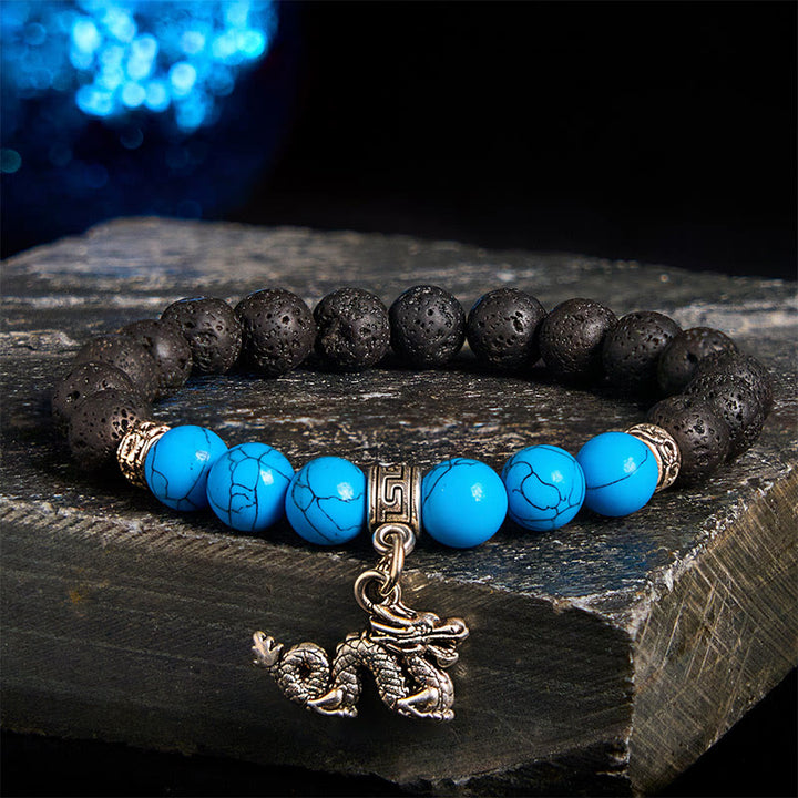 Pulsera curativa con cuentas de cristal de roca de lava negra y Buddha Stones con diseño animal - Patrón de dragón (circunferencia de la muñeca: 15-17 cm) - image 22
