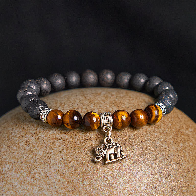 Pulsera curativa con cuentas de cristal de roca de lava negra y Buddha Stones con diseño animal - image 2