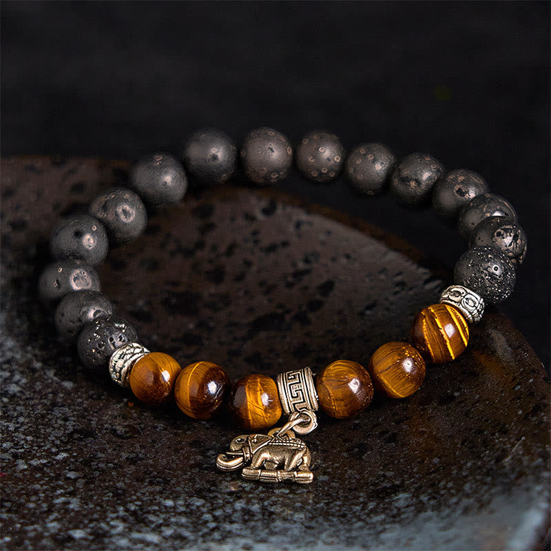 Pulsera curativa con cuentas de cristal de roca de lava negra y Buddha Stones con diseño animal - image 3