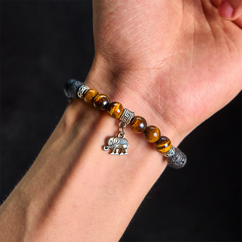 Pulsera curativa con cuentas de cristal de roca de lava negra y Buddha Stones con diseño animal - image 4