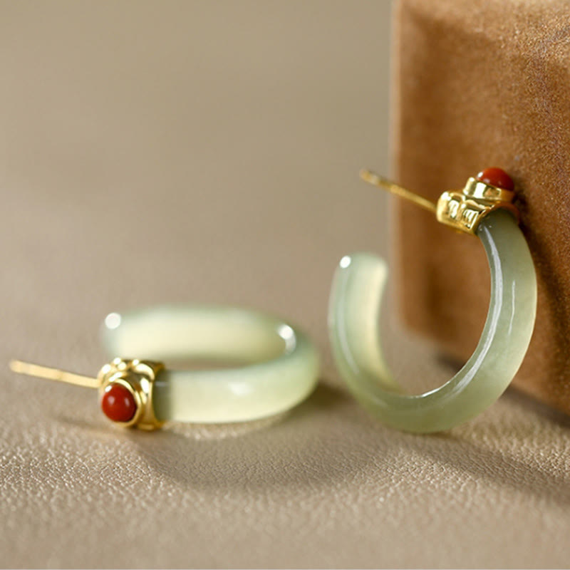 Buddha Stones Pendientes curvos de jade hetiano de plata de ley 925 con la palabra "prosperidad" - image 4