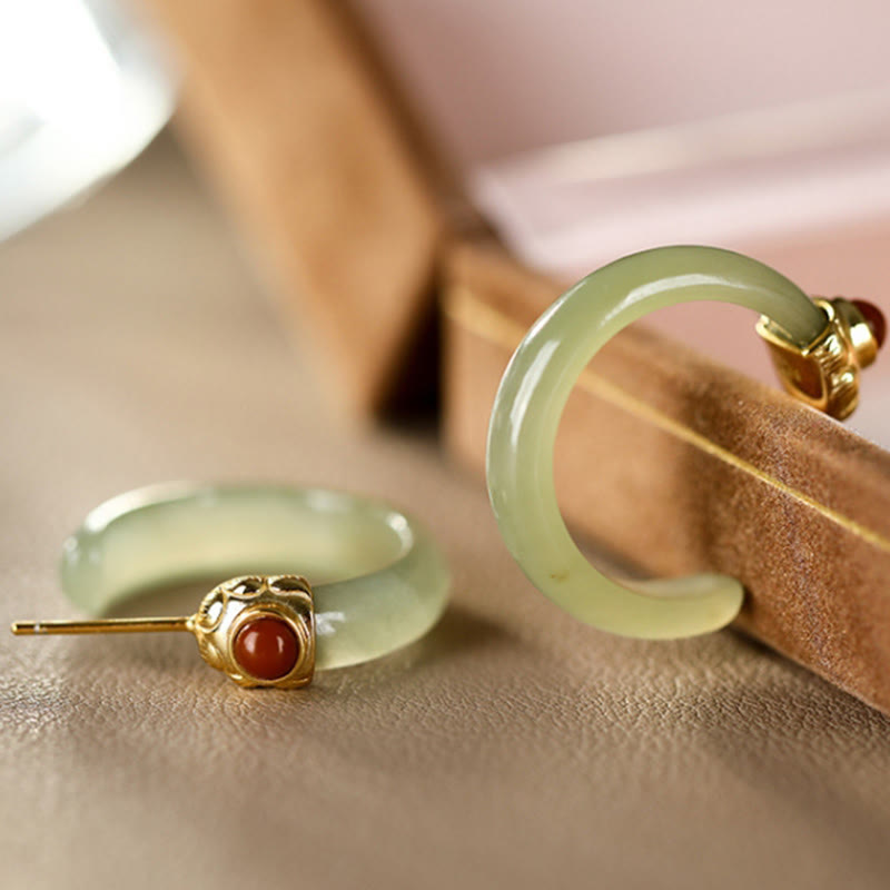 Buddha Stones Pendientes curvos de jade hetiano de plata de ley 925 con la palabra "prosperidad" - image 5