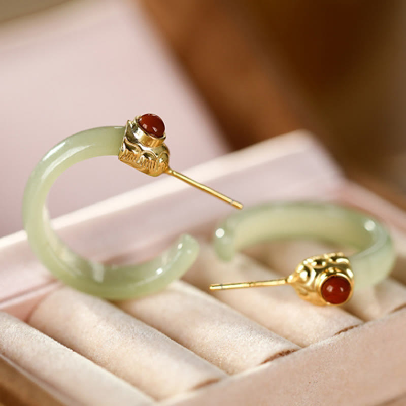 Buddha Stones Pendientes curvos de jade hetiano de plata de ley 925 con la palabra "prosperidad" - image 6