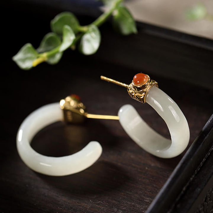 Buddha Stones Pendientes curvos de jade hetiano de plata de ley 925 con la palabra "prosperidad" - image 12